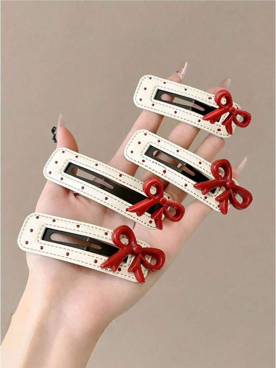 4/2pcs Elegant Polka Dot Bow Hair Clips, Side Bangs Hair Clips, Alligator Hair Clips For Girls - Multicolor - View 1