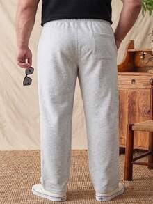 glestore Men's Plus Size Retro-Style Casual Drawstring Pants: Comfortable, Sporty, All-Season, Multifunctional - Light Grey - View 2