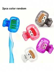 Set de 5 piezas de soporte para cepillo de dientes con forma de salchicha, combinación portátil de 4 colores, estante de almacenamiento de cepillo de dientes lindo de doble uso para el hogar y viajes - Caja de cepillos de dientes con forma de boca de salchicha - Ver 12