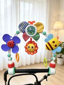 1pc Adjustable Multi-Function Baby Stroller Hanging Arch Toy For Boys And Girls, Includes Colorful Beads Rattle, Crinkle Paper, Squeaker, Flapping Wings Bee And Pull String Rotating Windmill, Sensory Toy For Newborn Baby Gift - Multicolor - View 2