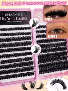 340/380/400pcs Mixed High-Density Eyelashes, DIY Natural Slim Eyelash Clusters, Easy To Wear, Reusable Single Eyelashes, Beautiful Eyelashes, Enlarged Eyes, Including Glue, Tweezers, Brushes, Suitable For Beginners, Back To School Season Eyelashes - Multicolor - View 8
