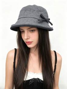 1pc Women's Polka Dot Trim Bow Bucket Hat, Vintage Casual Summer Sun Hat, Lightweight Breathable Travel Hat, Suitable For Outdoor, Vacation, Daily Wear - A - View 3