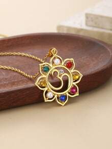 Eterna Glow 1pc Lotus Flower Om 7 Chakra Pendant Necklace Gold Color Yoga Symbol Necklace Multicolor Gemstone Chakra Spiritual Amulet Party Jewelry For Women - Necklace - View 2