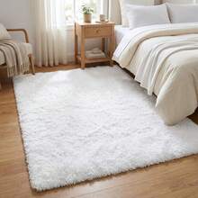 1件長毛絨地毯，超柔軟蓬鬆地毯，輕量聚酯纖維泡沫中層防滑底背，多種尺寸，適用於客廳、臥室、浴室地板、床邊、沙發椅墊，白色現代家居裝飾，優質喬遷禮物 - 白色 - 查看 4