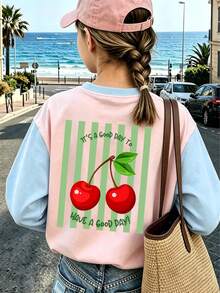 Tween Girl 1pc Printed Long Sleeve T-Shirt, Suitable For Tween Girls' Autumn/Winter Top, Young Student Children's Clothing, Suitable For Outerwear And Layering - Baby Blue - View 1