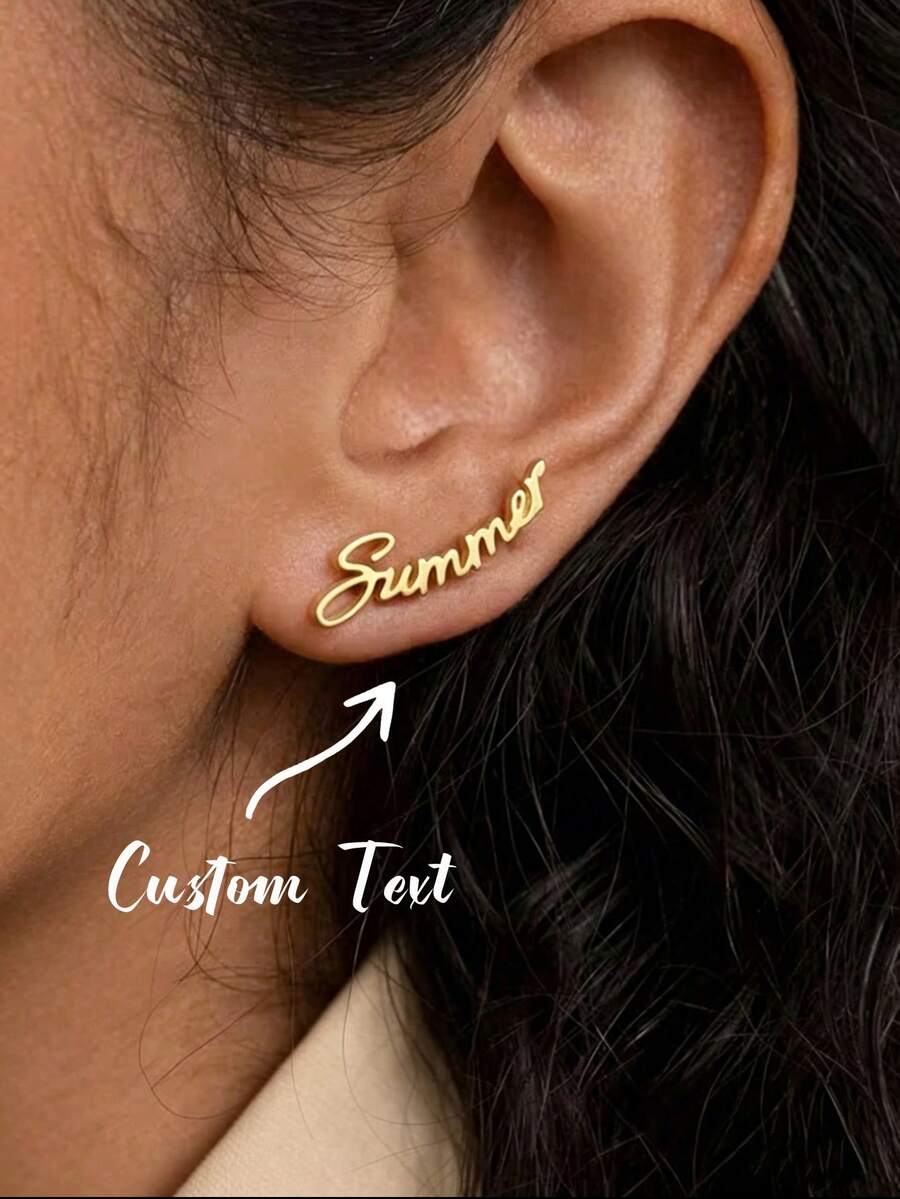 Custom Name Earrings, Cute Daily Stud Earrings, Stainless Steel Personalized Name Jewelry, Birthday Party, Valentine's Day Gift - Multicolor - View 1