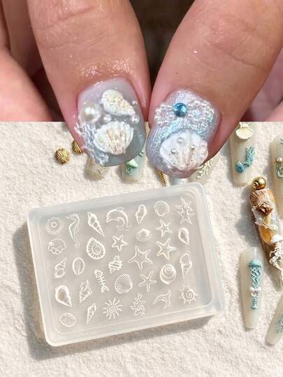 Ocean Shell Nail Art Molds, Starfish Shell Seahorse Nail Carving Decoration Tools, Suitable For Nail Salons And Home DIY, Perfect For Summer Travel And Vacation Nail Art Designs