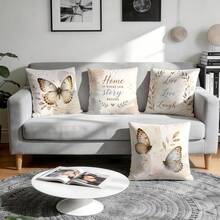 4pcs Vintage Ink Butterfly Home Text Pattern Pillow Covers, Single-Sided Printed Pillow Covers, Suitable For Living Room, Bedroom, Home Decor, All-Season Pillow Covers - Multicolor - View 6