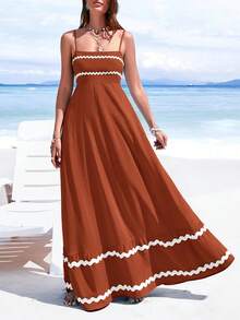 PRETTYGARDEN Women's Summer Flowy Maxi Dress Vestidos Casual Sleeveless Strap Ruffle Wedding Guest Graduation Beach Party Travel Vacation Long White Dresses - 鐵鏽色 - 查看 5