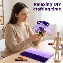 150/300 pièces Tiges de chenille dégradé violet mélangé, tiges de fleurs en chenille violet foncé douces et moelleuses pliables, bâtons d'artisanat en peluche flexibles, convient pour les bouquets de lys et de tulipes DIY, la décoration florale faite main pour la maison, les décorations de fête, les matériaux d'artisanat DIY - Multicolore - Voir 11