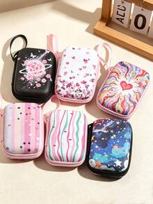 Portable Hard Storage Case Pink Green Striped Heart Star Print Zipper Organizer Bag With Hand Strap For Power Bank Earbuds Charging Cables Small Gadgets /Earphone Data Cable Charger Storage Bag Earphone Storage Box Anti Drop Zipper Bag Cartoon Creative - Multicolor - View 1