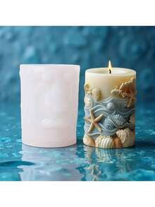 Seashell Embossed Cylindrical Candle Silicone Mold, Scallop & Starfish Embossed Cylindrical Resin Plaster Mold, Ocean Wave & Seaweed Embossed Cylindrical Concrete Cement Plaster Silicone Mold - Conch Shell Embossed Cylinder - View 5