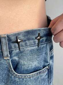 1 Pair Detachable Cross Star Snap Waist Buckle, No Drill No Sew Waist Size Reducer - Star - View 6