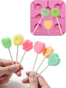 Multifunctional 8-Cavity Heart Lollipop Silicone Mold, Silicone, Heat-Resistant, Oven And Freezer , Suitable For Homemade Hard Candy, Chocolate Bars, Aromatherapy Lollipop Wax, Valentine's Day, Wedding Favors, DIY Desserts, Aromatherapy Lollipop Wax - Multicolor - View 9