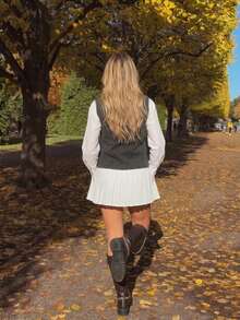 SEREN Autumn/Winter New Dark Gray V-Neck Asymmetrical Button Vest, Elegant Versatile Sleeveless Layering Knit Sweater, Daily Wear - Dark Grey - View 2