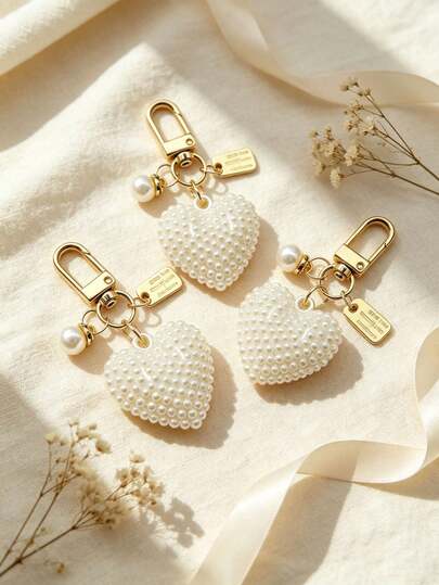 Light Luxury Pearl Heart Keychain, High-End Niche Design Bag Charm, Car Key Chain, Ins Style Exquisite Backpack Pendant, Birthday Gift For Best Friend