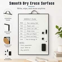 Shoze Magnetic Whiteboard With Frame & Handle, Lightweight Dry Erase Note Board For Kitchen, Office & School - Without Corkboard - View 2