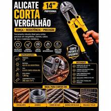 Alicate de Corte 14" para Ferro e Aço, Ferramenta Manual com Cabo Emborrachado e Lâminas Reforçadas, Ideal para Cortar Vergalhões e Correntes. - amarelo - Visão 4
