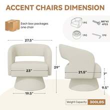 Nalupatio Swivel Accent Chair, Modern Comfy Barrel Chairs, Oversized Upholstered Round Arm Chair For Living Room, Bedroom, Reading Room,1 PCS,Beige-Chenille - 米色 - 查看 2