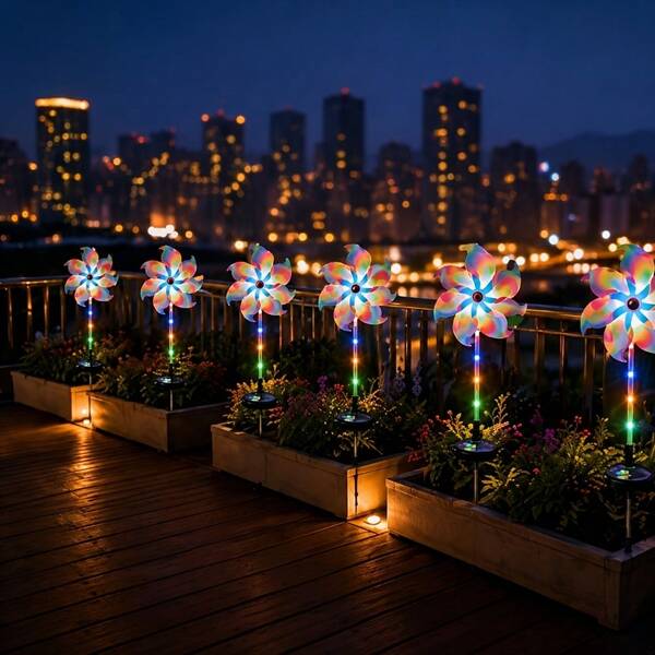 1pc Solar Powered Windmill Lawn Light, 360° Rotatable RGB Full Body Glowing LED Light, Wind Driven Automatic Solar Charging, Dreamy Landscape Decoration Gift, Suitable For Yard Decoration Enthusiasts, Garden Yard Holiday Event Christmas Decoration Atmosphere Light