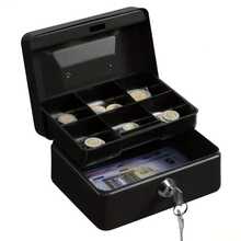 1 pieza Caja de caudales compacta de metal con cerradura con contraseña, caja de con bandeja para monedas, superficie brillante negra, adecuada para minoristas, uso personal, oficina en casa y almacenamiento - Ver 2