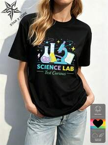 SCIENCE LAB Fun Lab Print Cotton Short Sleeve T-Shirt Science Lover Style Chemistry Gift - 黑色 - 查看 3
