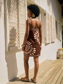 CAJUNI Vacation Casual Geometric Print Camisole Dress,Bohemia,Werstern,Tropical Parrot Pattern,Suitable For Summer Outfits,Summer Dresses Women,Beach Elegant - Brown - View 2