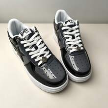 A BATHING APE Bape 休闲滑板鞋，撞色星形Logo亮面休闲运动鞋，黑灰镜面男女款 - 黑灰鏡面 - 查看 2