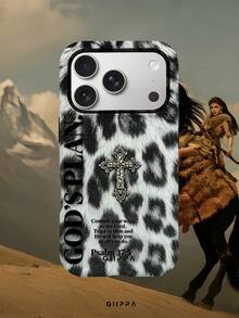 GIIPPA 1件灰色豹紋搭配金色英文字母與十字圖案設計手機殼，適用於Phone 17 Pro Max，兼容Phone 16 Pro Max、15 Pro Max、14 Pro Max，韓系高端時尚趣味手機殼，兼容11/12/13/14/15/16 Pro Max Plus，優雅設計男女皆宜，聖誕節、情人節、復活節、婚禮季與生日送女友的完美禮物！ - 灰色 - 查看 7