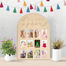 Wooden Baby Monthly Growth Commemorative Photo Frame, Newborn Growth Record Photo Display Ornament, Hanging Decor, Great Gift For Newborns - 1PC - View 2