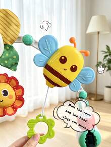 1pc Adjustable Multi-Function Baby Stroller Hanging Arch Toy For Boys And Girls, Includes Colorful Beads Rattle, Crinkle Paper, Squeaker, Flapping Wings Bee And Pull String Rotating Windmill, Sensory Toy For Newborn Baby Gift - Multicolor - View 7