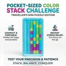 Color Stacking Challenge - Portable Brain Game, Includes 40 Color Rings, Compact Stacking And Color Sorting Challenge, Group Games For Kids And Girls, School Fun And Logic Training, 1pc 1U8C - 1pcs - View 6