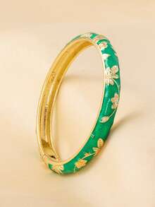 1pc Vintage Style Gold Floral Enamel Bangle, Gold Bracelet, Jewelry Accessory For Girls And Women, Suitable For Daily Wear And Holidays - Multicolor - View 8