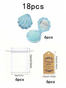 3/12/18pcs Blue Shell Air Cushion Comb Gift Bag Set, Includes Shell Mirror Comb + Organza Bag + Thank You Card, Compact Foldable Mirror Comb, Suitable For Weddings, Holiday Events, Birthdays, Theme Parties, Gatherings, Souvenirs, Scene Atmosphere Decoration - Multicolor - View 14