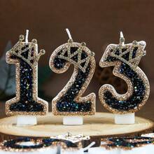 Black Gold Rhinestone Crown Number Birthday Candle W/ Luxury Glitter Digit, Black‑Gold Theme Cake Topper, Adult Milestone Birthday, 18th 30th 40th Coming‑Of‑Age, Glam Dark Aesthetic Birthday Party Decor Supplies - View 7