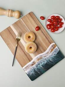 1pc Creative Wave Resin Acacia Wood Cutting Board, 36cm Highly Attractive Western Style Fruit Bread Serving Tray, Home Atmosphere Chopping Board, Afternoon Tea Fruit Platter Decorative Board - Multicolor - View 6