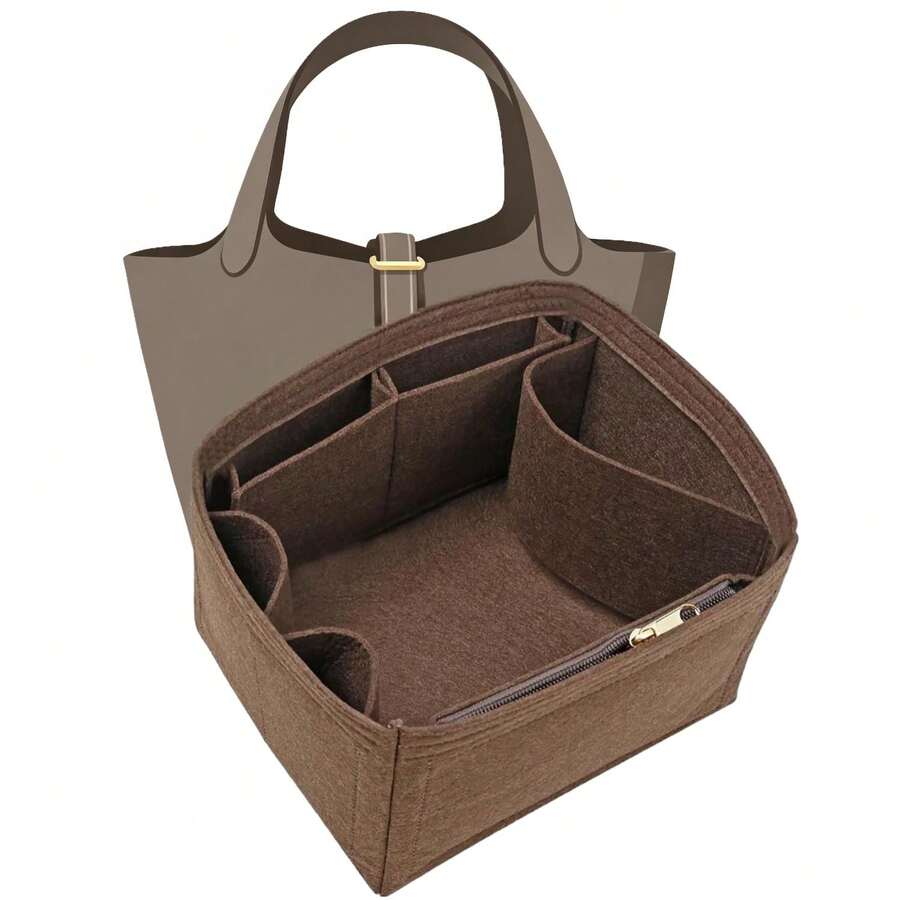 18 piezas Organizador de fieltro Forro para Picotin 22, Bolsa interior de alta calidad de gran capacidad, Organizador de bolso (Marrón) - Marrón - Ver 1