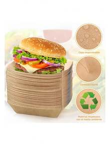 Paquete de 100 bandejas de papel para servir alimentos, recipientes desechables de papel, bandejas/cuencos de papel kraft para servir alimentos, adecuados para aperitivos, sándwiches, barbacoa, patatas fritas, palomitas de maíz, postres, ensaladas, burritos y totopos - Marrón - Ver 4
