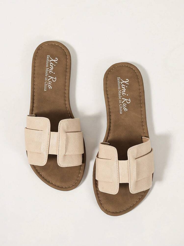Ximi Ruo Korean Style Casual Flat Slide Sandals Women's Shoes Summer Outdoor Wear Open Toe Woven Roman Sandals Spring Summer New Fashion French Style, Brown - Beige - View 8