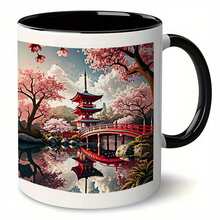 Versand innerhalb von 24 Stunden aus dem EU-Lager - Keine lange Wartezeit, keine internationalen Zollverfahren. Eine 11-Unzen-Keramik-Kaffeetasse mit japanischem Gartendesign, geeignet für die Wiederverwendung und perfekt als Geschenk für Outdoor-Aktivitäten, Picknicks, den Einsatz im Büro, als Heimdekoration oder für Reisen. - 1 x 11oz Doppelseitiger Druck - Übersicht 3