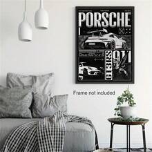 1件裝黑白復古風 Porsche 911 GT3 RS 帆布壁畫，街頭風漫畫排版跑車海報，無框帆布印畫，適合汽車愛好者車庫、臥室、男人窩牆面裝飾 - GT3 RSB - 查看 2