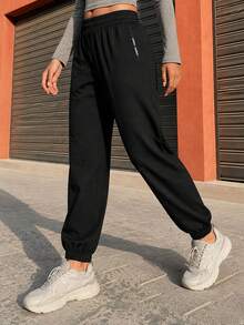 1pc Women's Casual Solid Color Versatile Sports Outdoor Pants, Spring/Autumn - Black - View 9