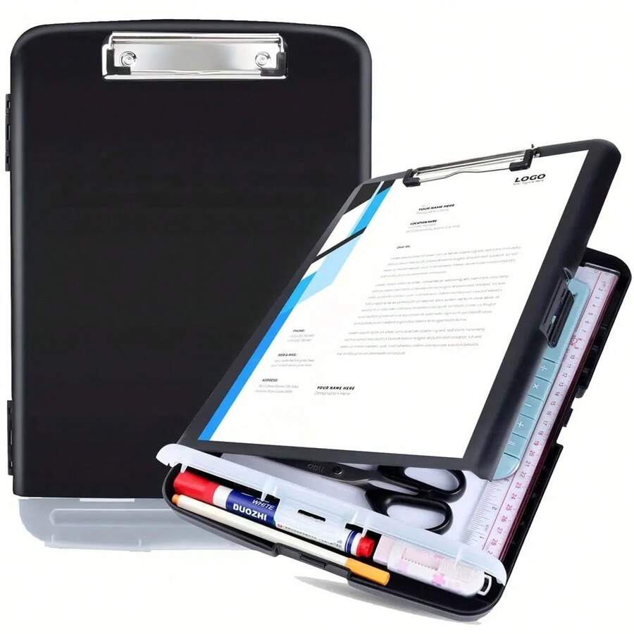 Carpeta de Plástico PP de Doble Capa para Niños, Multifuncional con Ranura para Bolígrafo, Clip para Papel, Almacenamiento y Clasificación, Portadocumentos para Estudiantes, Bolsa de Archivo - Negro - Ver 1