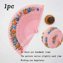 Random Pattern Folding Fan, Spanish Classical Double-Sided Painted Wooden Fan, Handheld Folding Fan With Vintage Handmade Bamboo Handle And Tassel, Hollow Dance Fan, Home Decor Craft, Elegant Gift For Women, Suitable For Wedding, Cheongsam And Performance - Multicolor - View 14