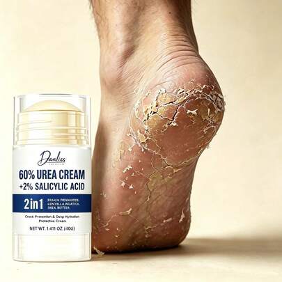 Stik Perawatan Kaki dengan 60% Urea dan Asam Salisilat, Memperbaiki Tumit Kering dan Kasar, Melembapkan Secara Mendalam, Mengurangi Kekasaran dan Kusam, Menghaluskan Kulit, Pelembap Tangan dan Kaki, 40g