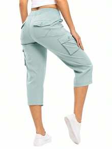 Womens Crop Cargo Pants Capri Pants Lightweight Quick Dry Stretch Tapered Hiking Trousers Casual Elastic Waist Utility Pants With Pockets - Dark Grey - View 10
