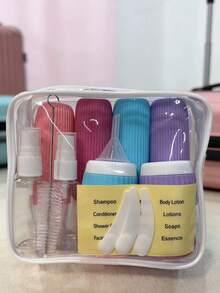 18pcs Travel Toiletry Bottles Set, Silicone Leak-Proof Refillable Cosmetic Containers, Includes Transparent Storage Bag, Funnel And Stickers, Portable Travel Essentials, Suitable For Airplane Carry-On, Vacation And Gym - Multicolor - View 15