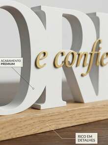 Frase Decorativa Ore e Confie Letreiro Grande 21cm Premium Enfeite Cristão Moderno Mesa e Estante Escritório Casa - BRANCO - Visão 4