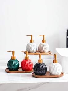 1pc Ceramic Round Bathroom & Kitchen Dispenser Bottle, Nordic Luxury High-End Spherical Rhombus Embossed Texture Minimalist American Creative Solid Color Multi-Color Shower Bottle, Hotel Restaurant Cafe Bar Bathroom Kitchen Home Decor Ornament, Shampoo Body Wash Hand Soap Detergent Lotion Dispenser Pump Bottle - Multicolor - View 2