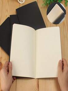 1pc/A5 Blank Hardcover Black Notebook, Mini Minimalist Style, Suitable For School, Office, Writing, Sketching, Etc., 36 Sheets (72 Pages) Per Book, Portable Notebook, Suitable For Students And Professionals. - A5 - View 2